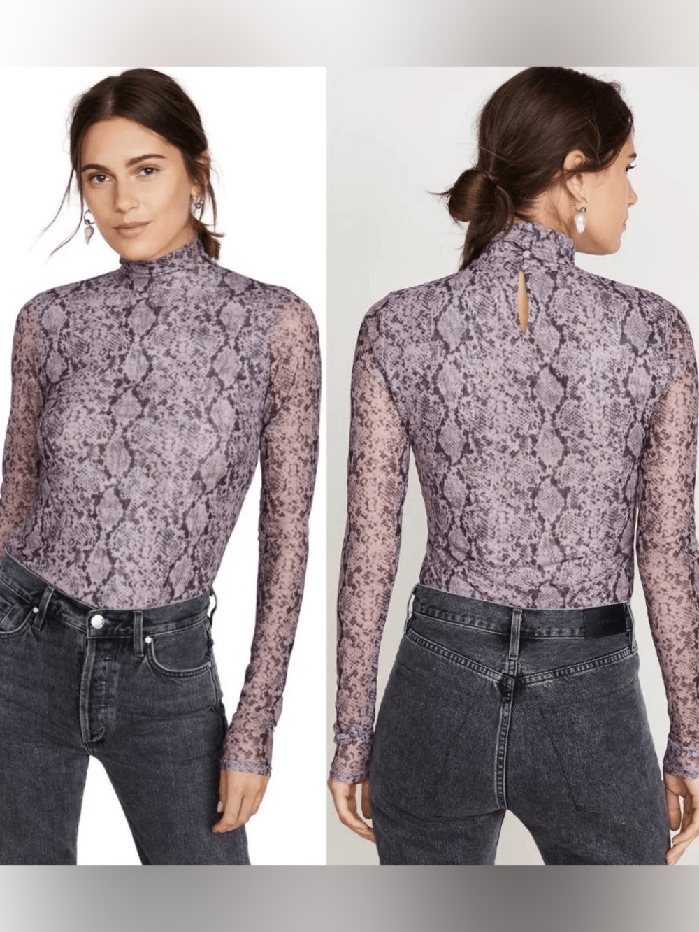 Cinq à Sept Lilac Python Mesh Mock Neck Top | size Small | Excellent condition